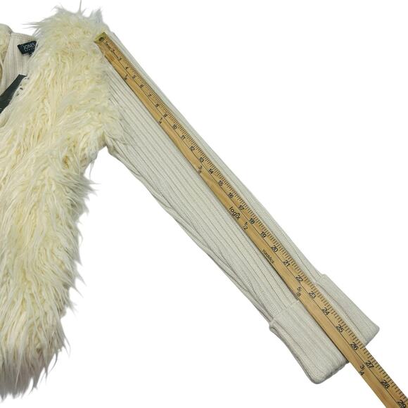 NWT Jones New York Cream Faux Fur Open-Front Cardigan Sweater Ribbed Knit Sz XL - Picture 9 of 11